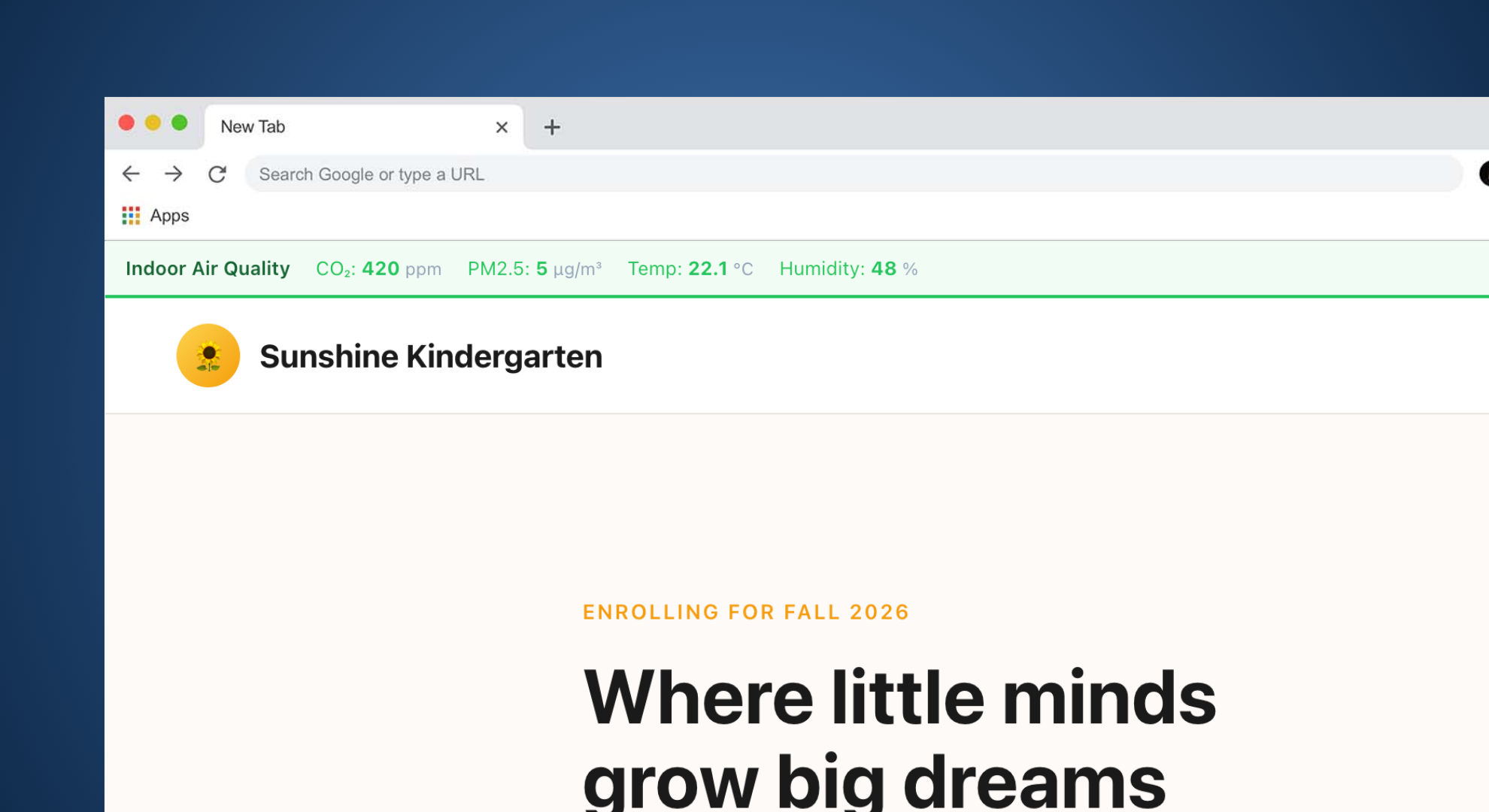 Website with embedded air quality widget